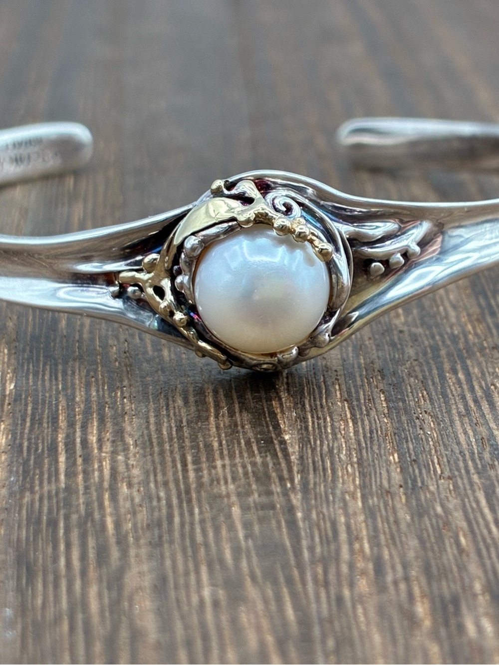 Hagit Gorali Sterling Silver Pearl Cuff Bracelet 14k Gold Accents
